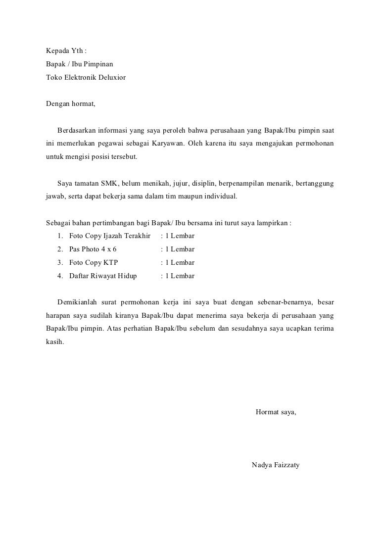 9. Contoh Surat Lamaran Kerja Di Toko