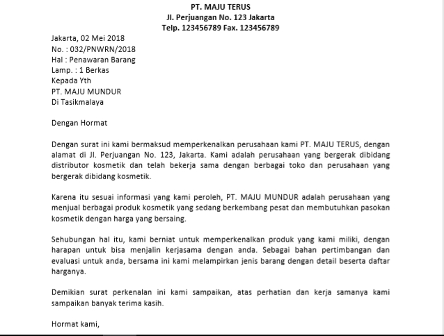 1. Contoh Surat Dagang Penawaran Barang