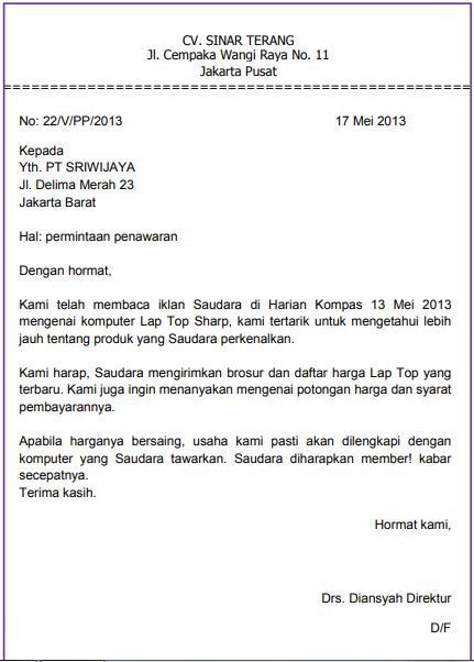 12. Contoh Surat Pemesanan Barang Berdasarkan Surat Penawaran