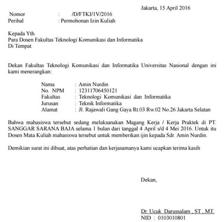 15. Contoh Surat Izin Kuliah Singkat