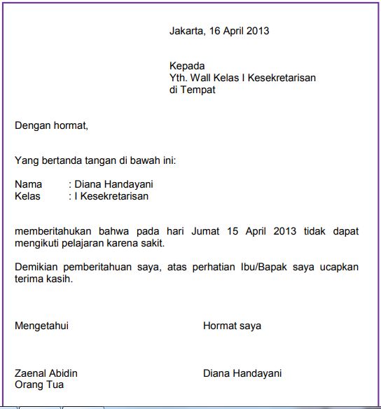 15. Contoh Surat Izin Sakit Yang Benar