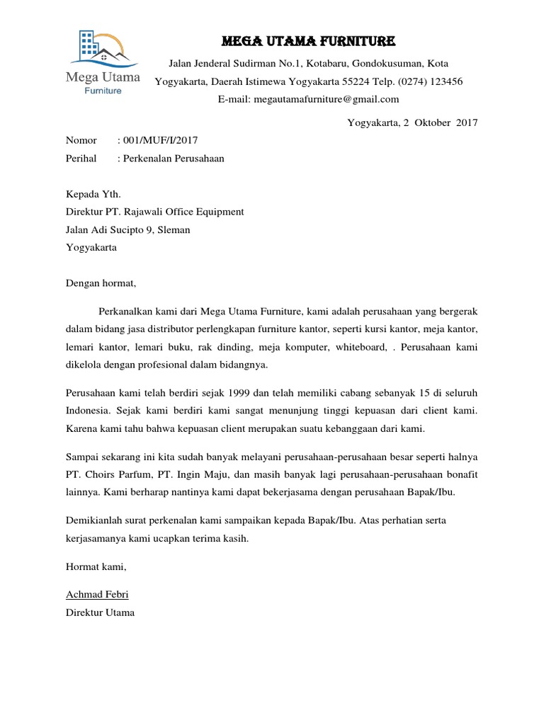 2. Contoh Surat Perkenalan Usaha