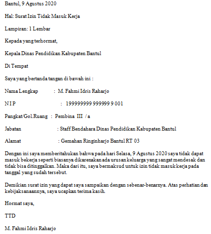 5. Contoh Surat Izin Tidak Masuk Kerja Karena Urusan Keluarga