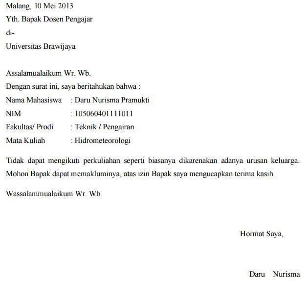 7. Contoh Surat Izin Tidak Masuk Sekolah Karena Keperluan Keluarga