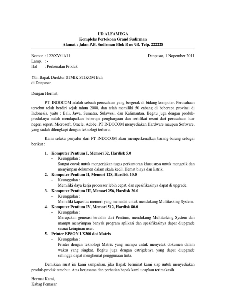 7. Surat Perkenalan Produk Elektronik
