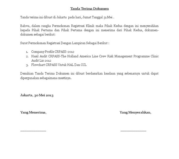 11. Contoh Surat Tanda Terima Jaminan