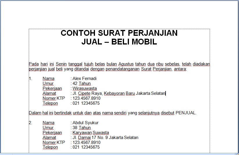 13. Contoh Surat Jual Beli Mobil Bekas