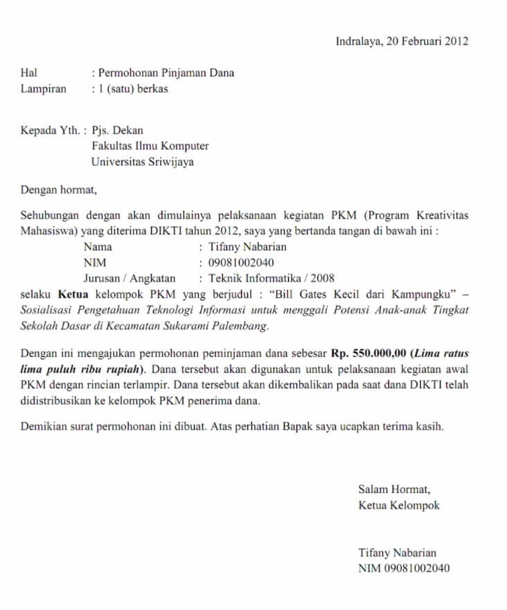 13. Contoh Surat Permohonan