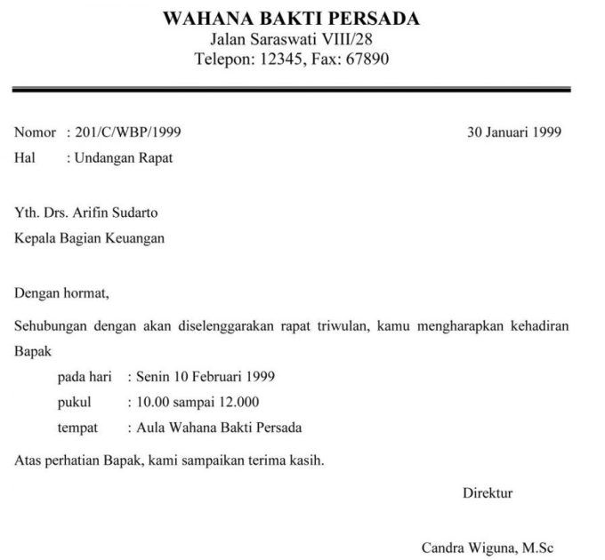 6. Contoh Surat Masuk Undangan Rapat