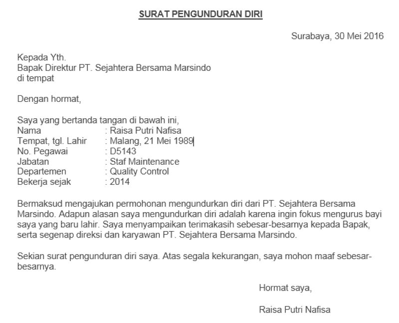 7. Contoh Surat Risent Perusahaan