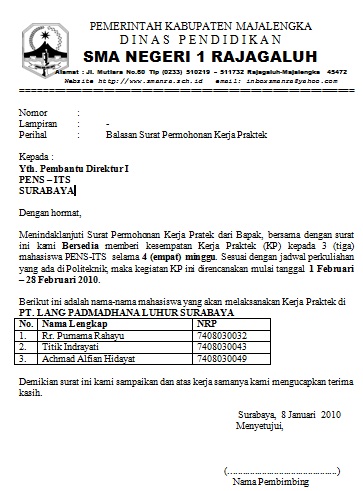 8. Contoh Surat Balasan PKL