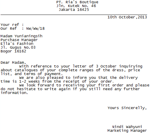 9. Contoh Surat Balasan Dalam Bahasa Inggris