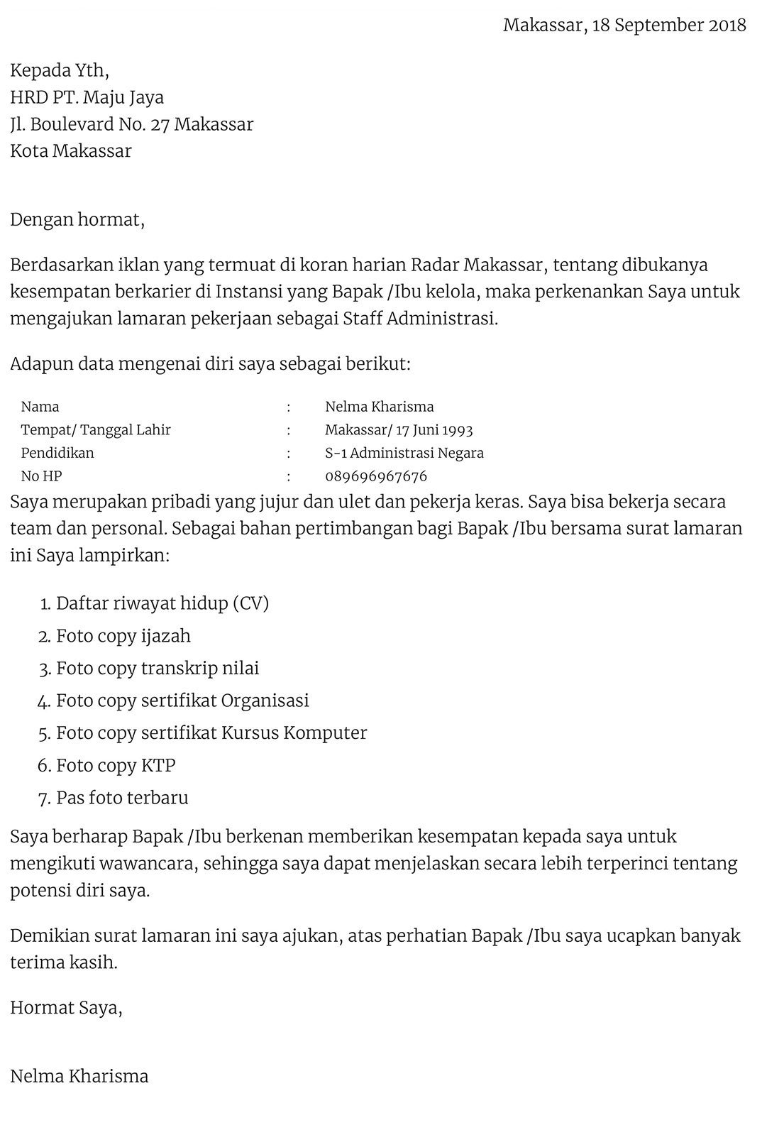 9. Contoh Surat Lamaran Kerja Guru Yang Baik