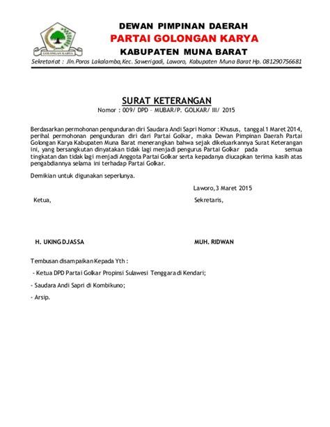 Contoh Surat Pengunduran Diri Dari Partai