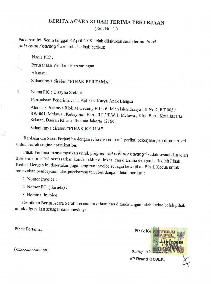 1. Contoh Surat Berita Acara Serah Terima