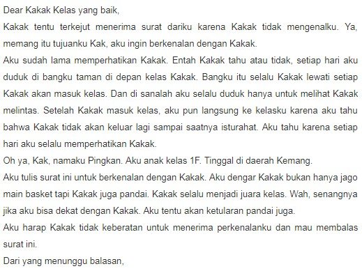 1. Contoh Surat Cinta Lucu Untuk Kakak Senior