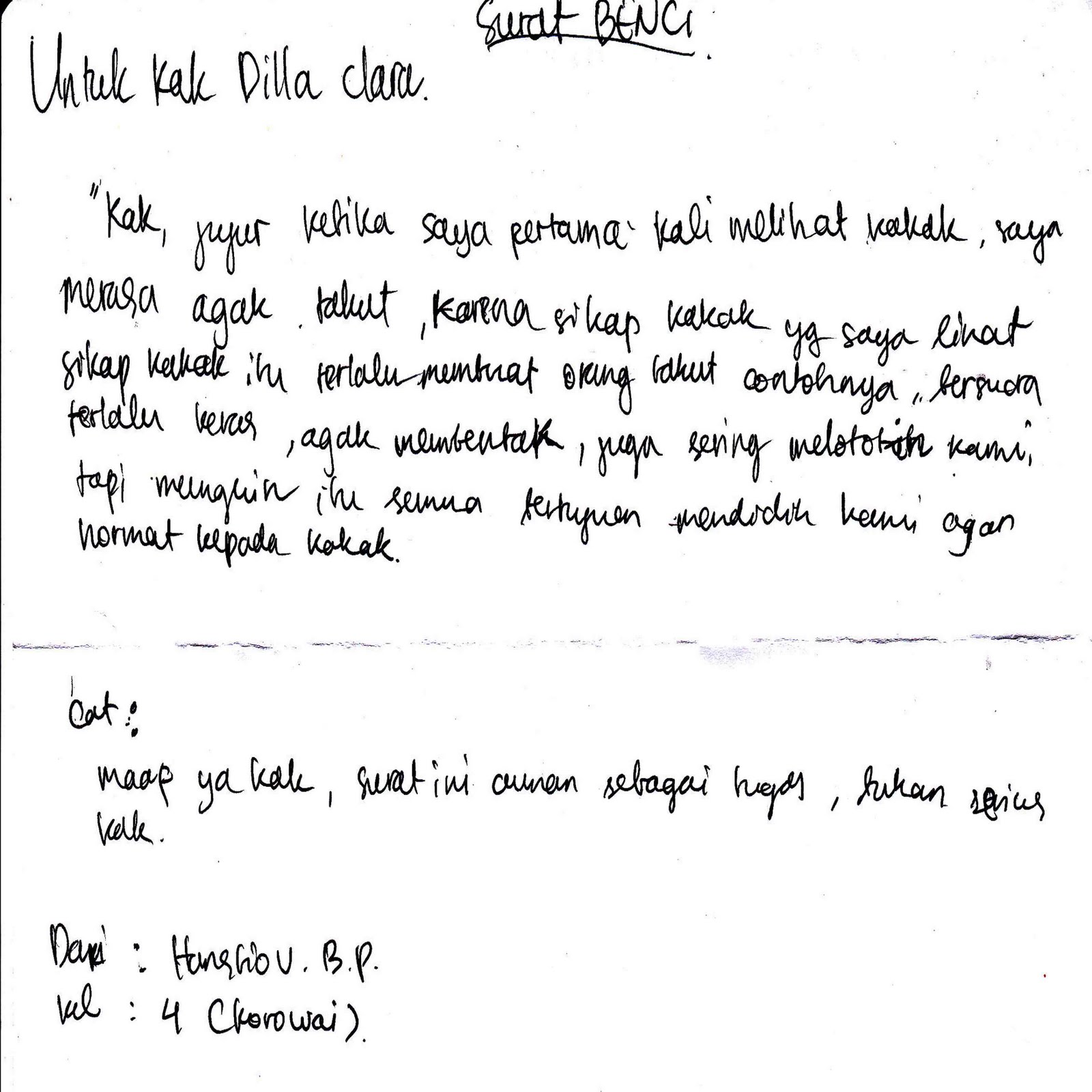 1. Contoh Surat Cinta Untuk Kakak  Kelas MOS