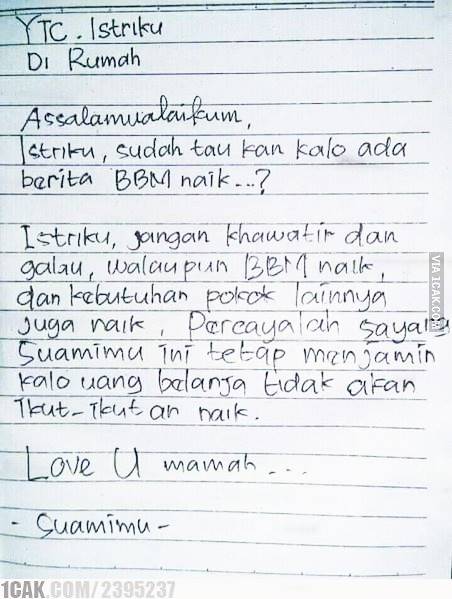 2. Contoh Surat Cinta Lucu Namun Romantis