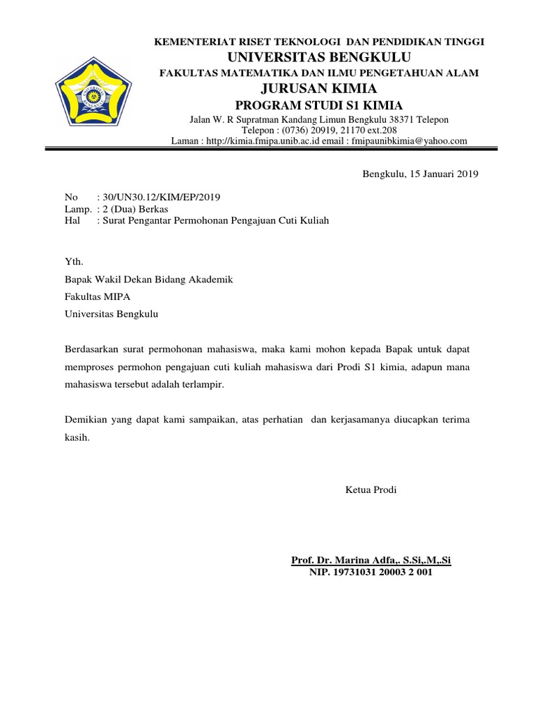 2. Contoh Surat Cuti Kuliah S1