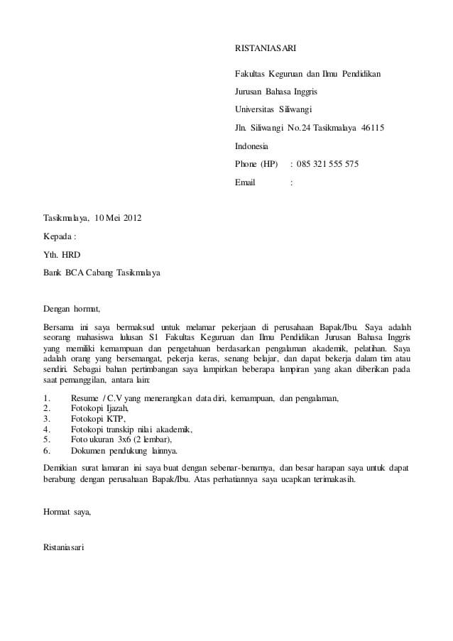 3. Contoh Surat Permohonan Magang Bakti BCA