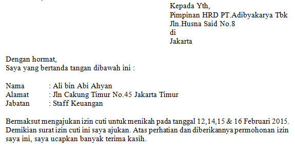 4. Contoh Surat Cuti Menikah Pada Perusahaan