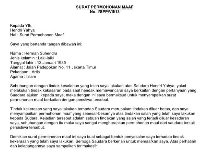 3. Contoh Surat Permohonan Maaf Resmi