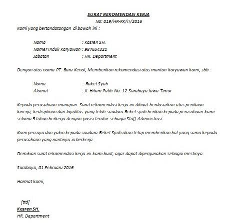 2. Contoh Surat Rekomendasi Dari Atasan