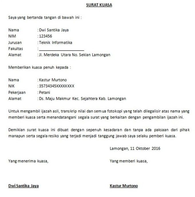 1. Contoh Surat Kuasa Pengambilan Ijazah Di Tempat Kerja