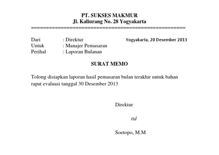 2. Contoh Surat Memo Perusahaan