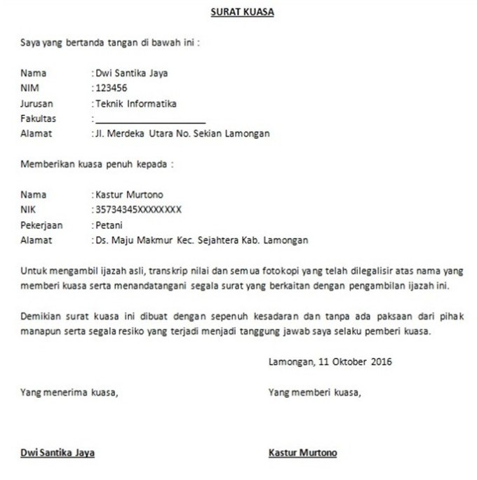 3. Contoh Surat Kuasa Pengambilan Ijazah Kuliah