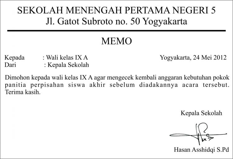 7. Contoh Surat Memo Sekolah