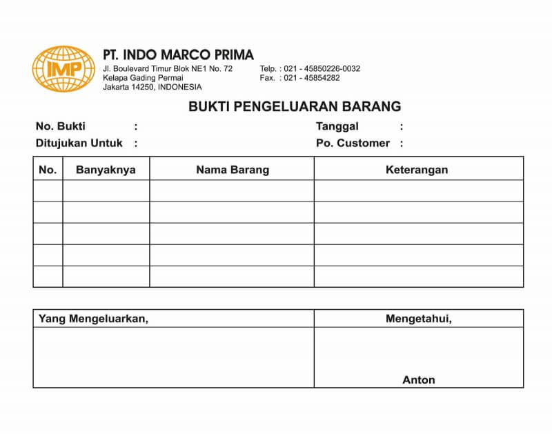 9. Contoh Memorandum Pengambilan Barang