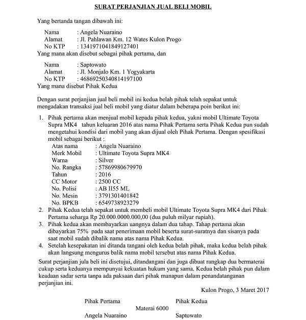 Cara Menulis Surat Perjanjian Jual Beli Mobil
