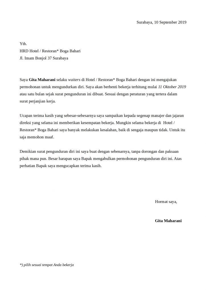 10. Contoh Surat Resign Resmi