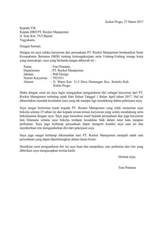 12. Contoh Surat Resign Dari Bank