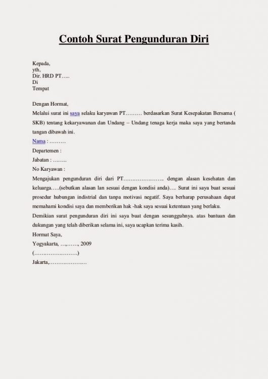 3. Contoh Surat Resign Karena Kesehatan