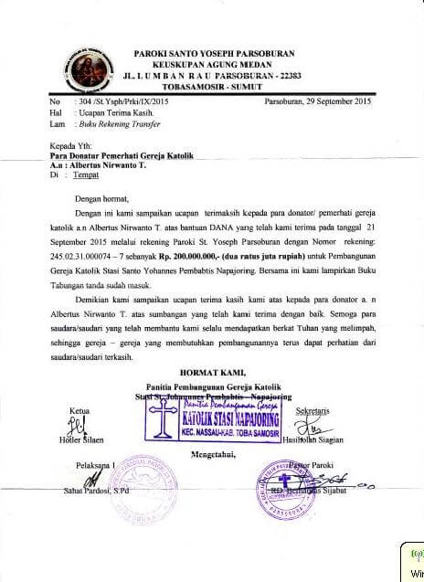 3. Contoh Surat Ucapan Terimakasih Kepada Donatur