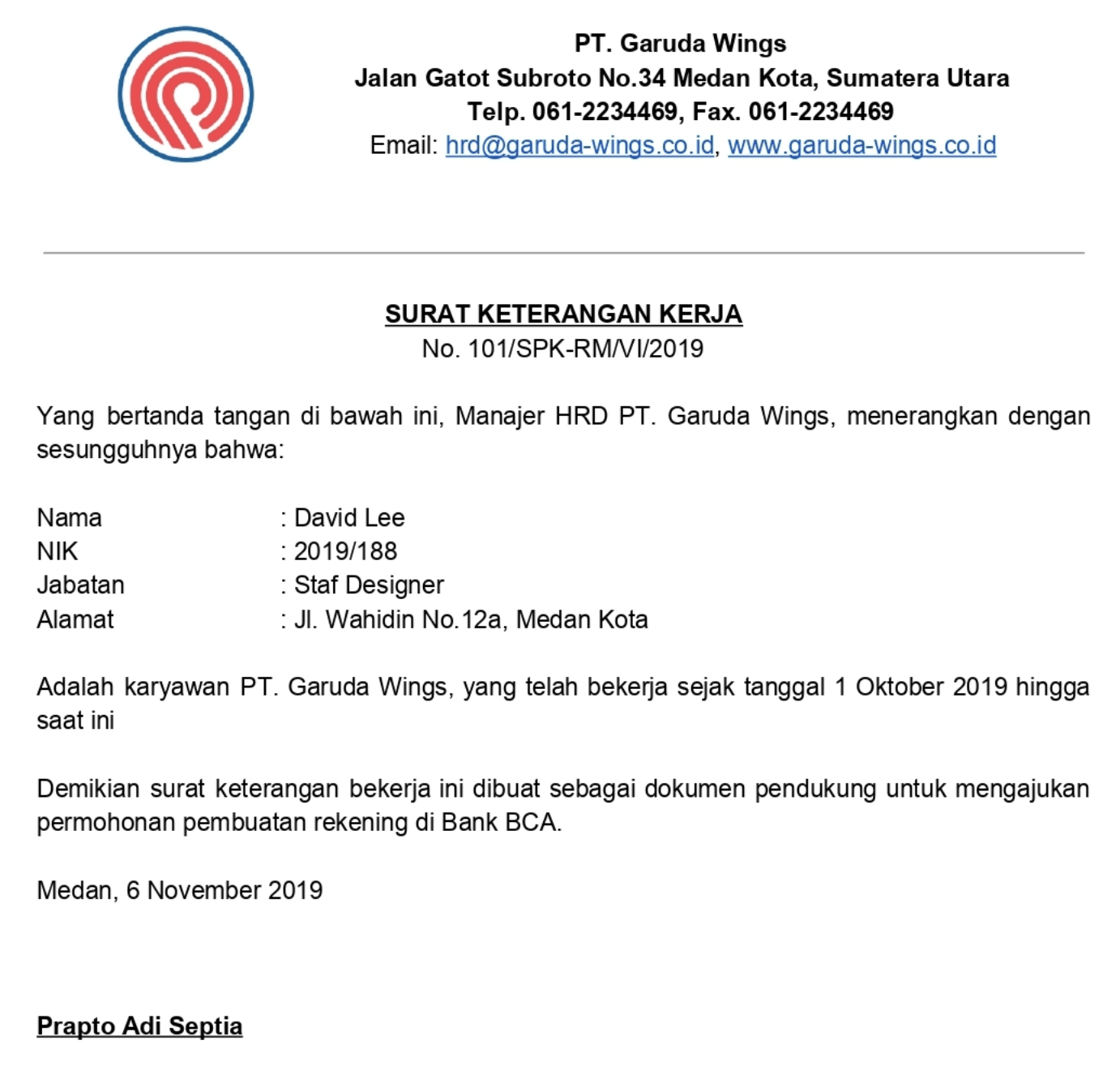 4. Contoh Surat Rekomendasi Kerja Dari Perusahaan