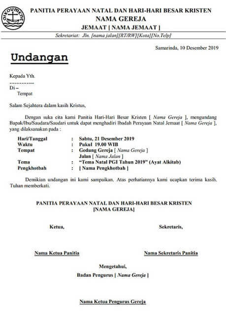 Contoh Surat Undangan Natal Gereja