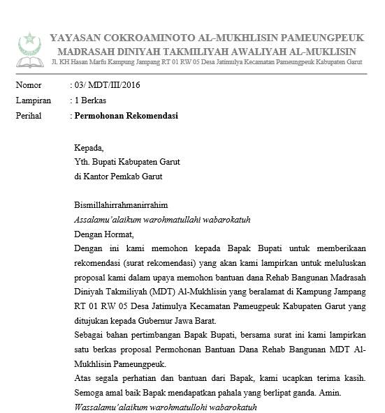 11. Contoh Surat Permohonan Rekomendasi Perizinan