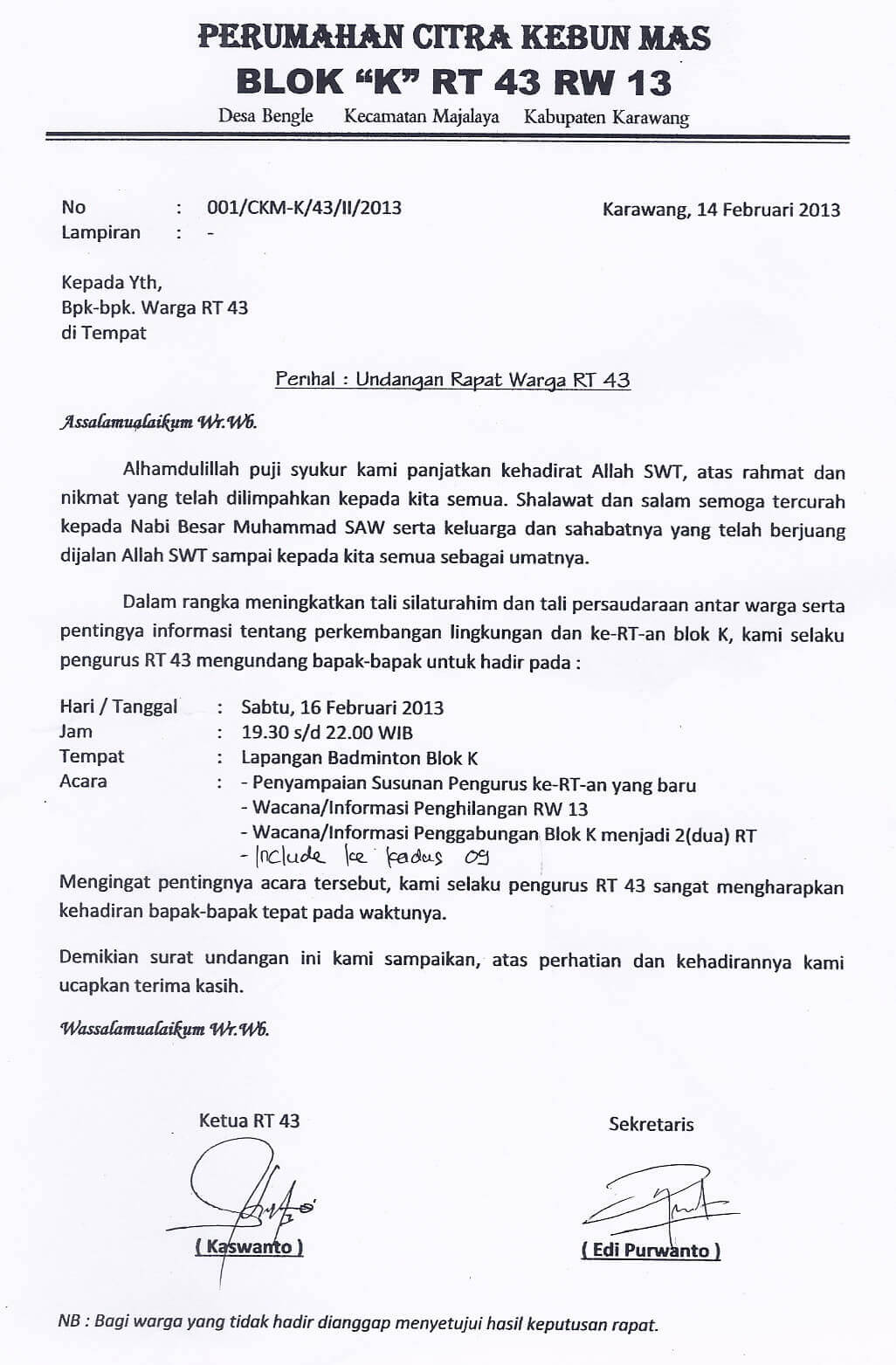 14. Contoh Surat Undangan Rapat