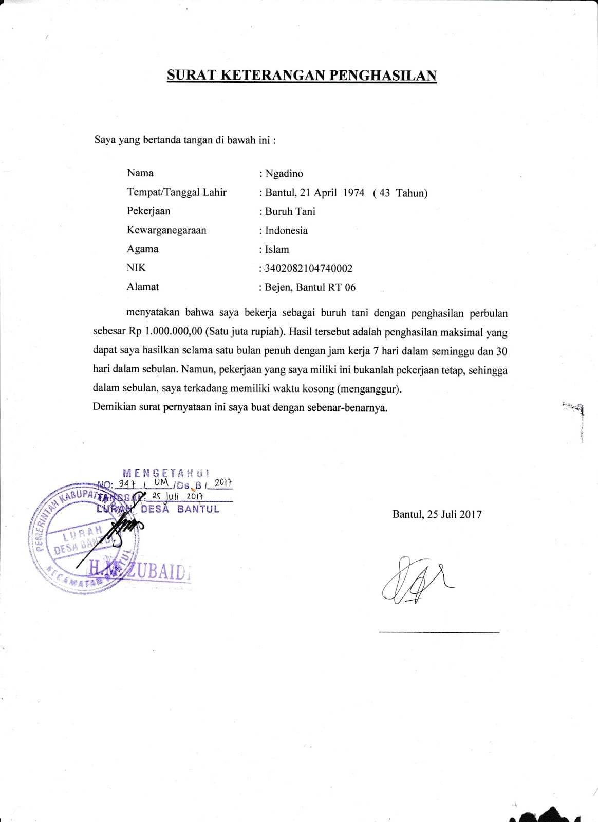 16. Contoh Format Surat Pernyataan Orang Tua