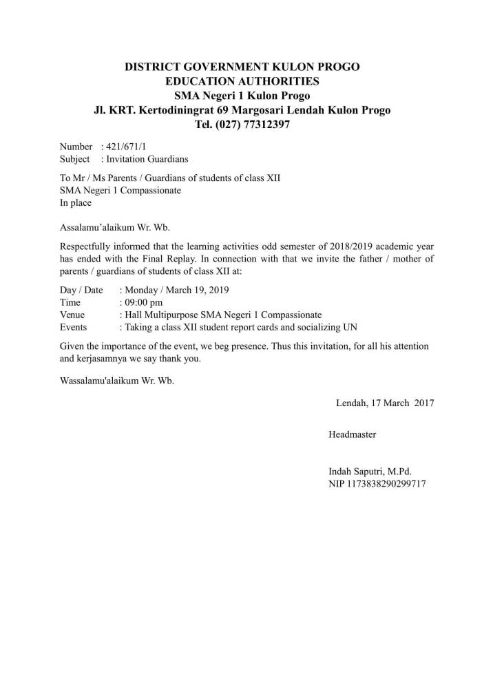 3. Contoh Surat Undangan Kelulusan Dalam Bahasa Inggris