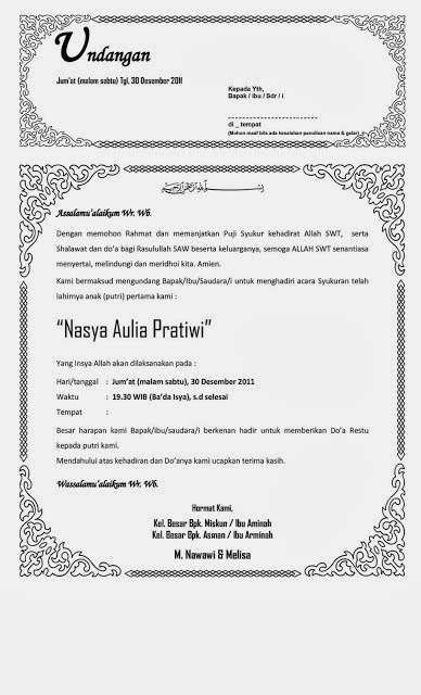 3. Contoh Surat Undangan Tidak Resmi Untuk Acara Syukuran