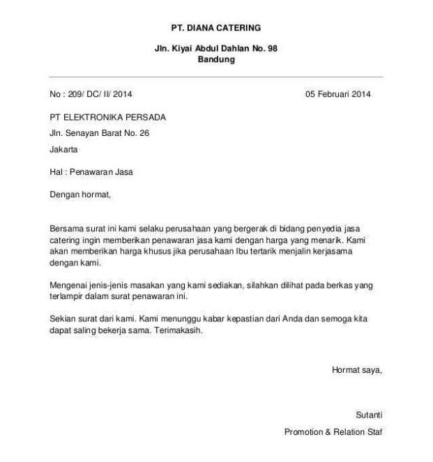 4. Contoh Surat Penawaran Jasa Katering