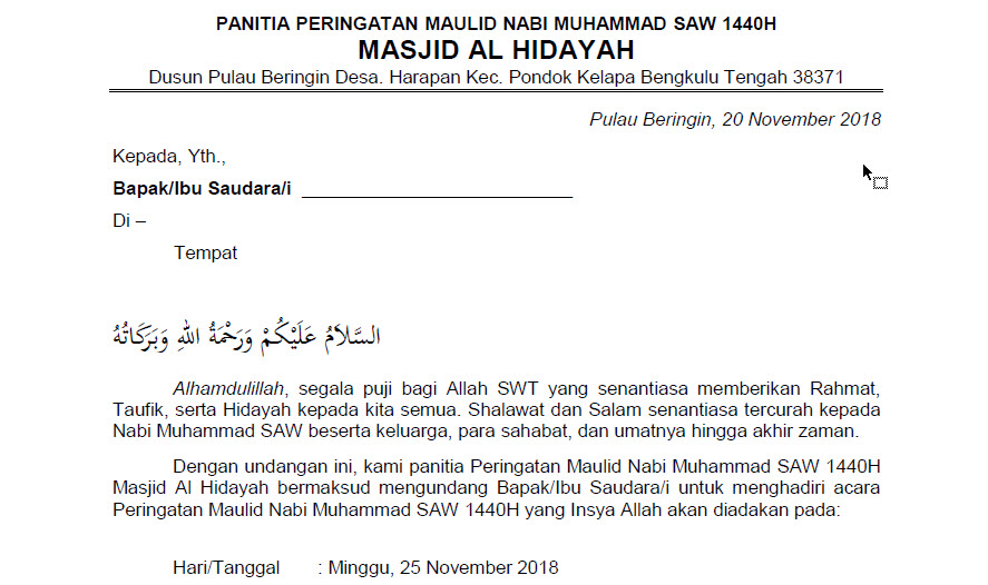 4. Contoh Surat Undangan Pengajian Maulid Nabi