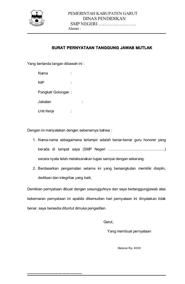 5. Contoh Surat Pernyataan Kepala Sekolah Untuk Guru