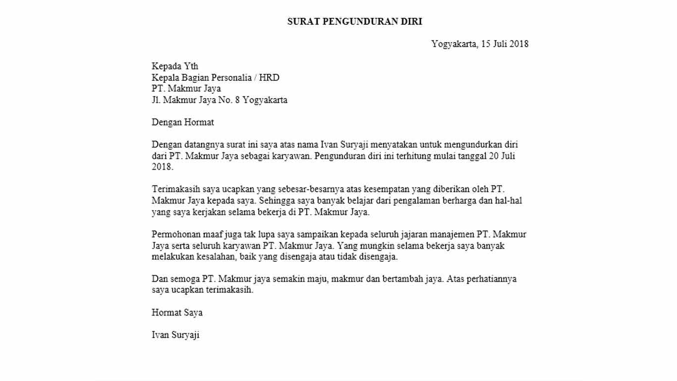 6. Contoh Surat Pengunduran Diri Karyawan Pabrik