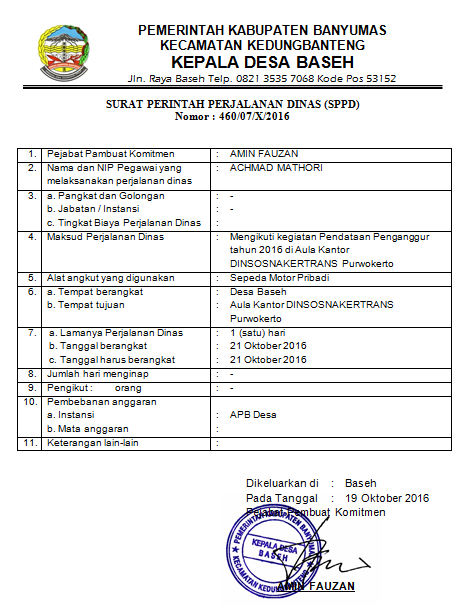 7. Contoh Format Surat Perintah Perjalanan DinasSPPD