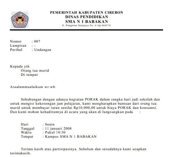 7. Contoh Format Surat Undangan Dinas